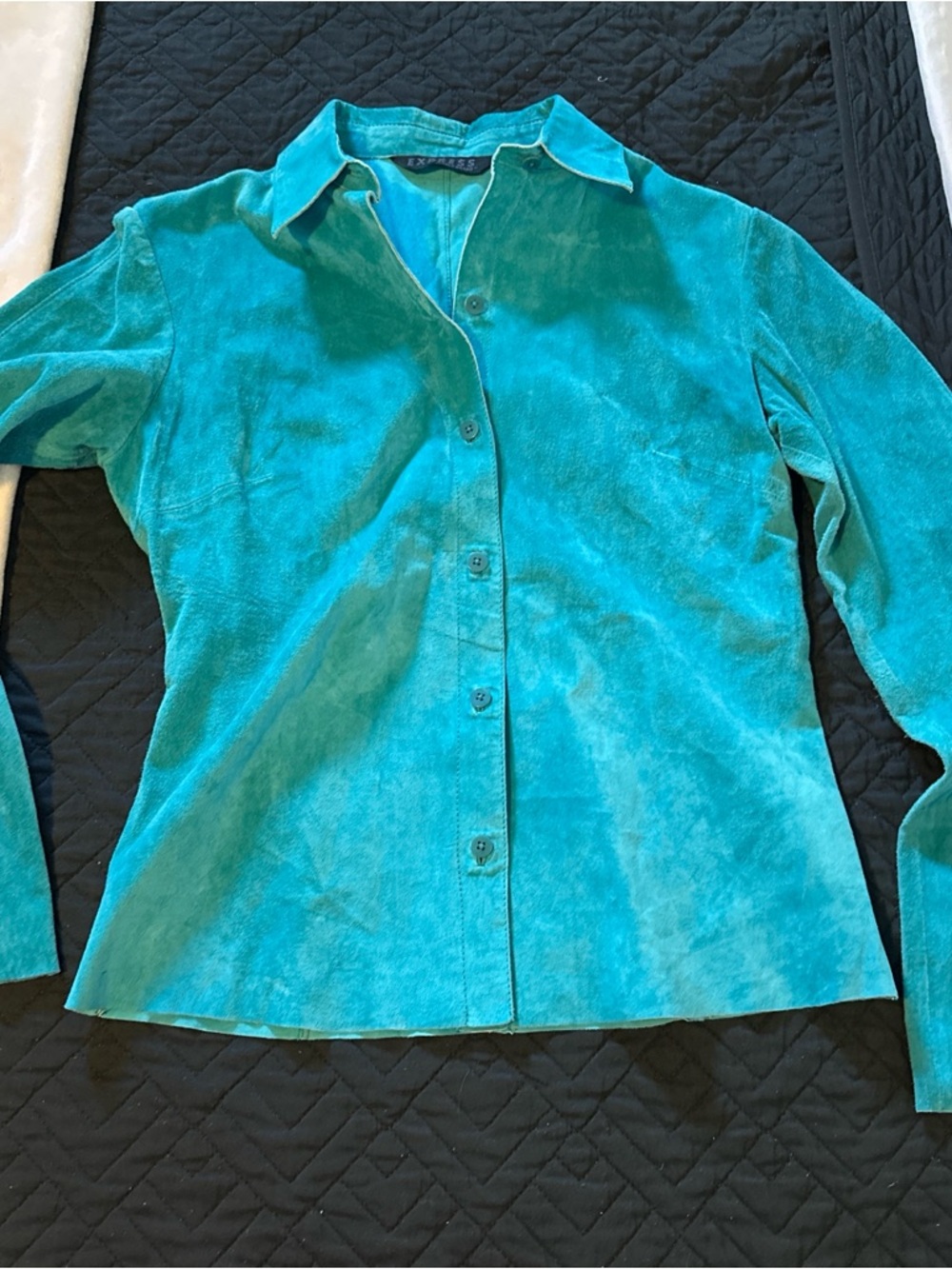 Express Teal suede leather Button-Down Blouse